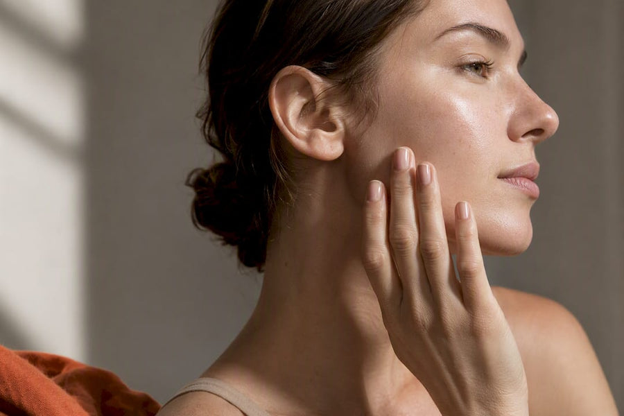 Fingertips gently touching sensitive cheek