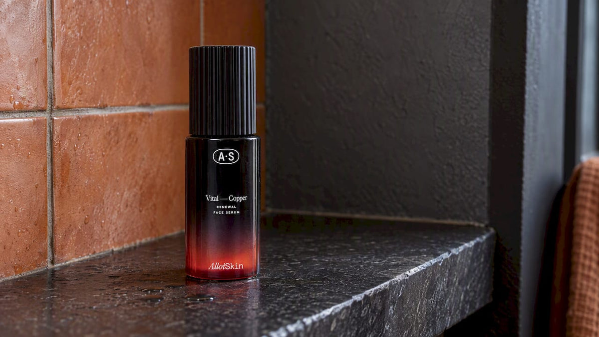 VitalCopper serum on dark stone shelf