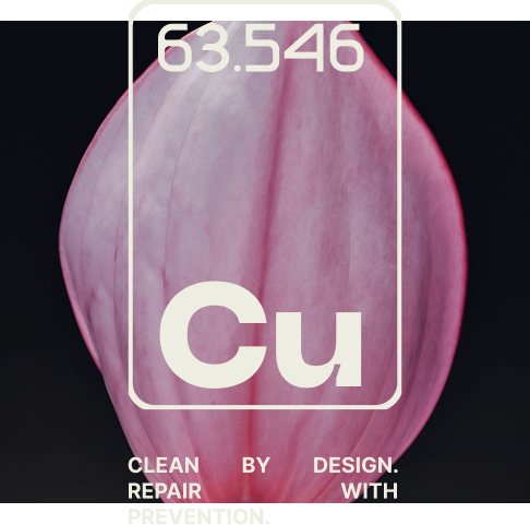 Pink flower with a Cu symbol and number 63.546 on a black background